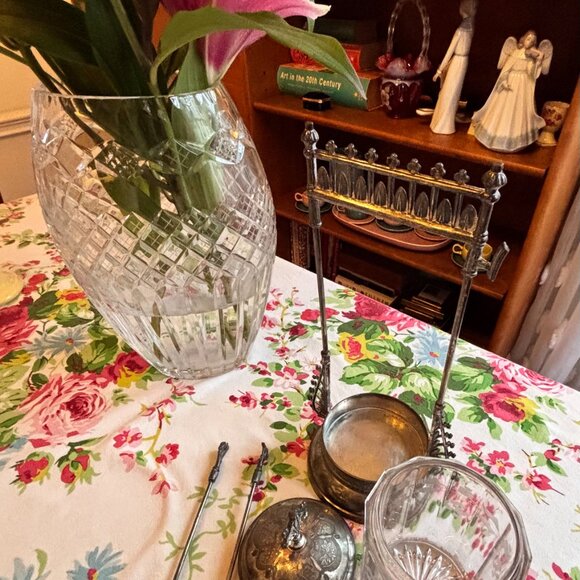 E.G. Webster Antique Triple Plate Victorian Etched Pickle Castor Jar with Tongs - Picture 12 of 15